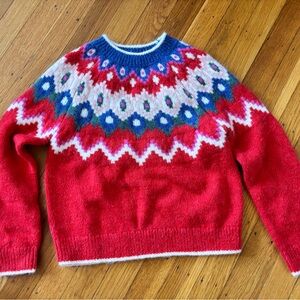 Mini Boden Red Fair Isle Crewneck Sweater with Blue & Pink Accents (NWOT)